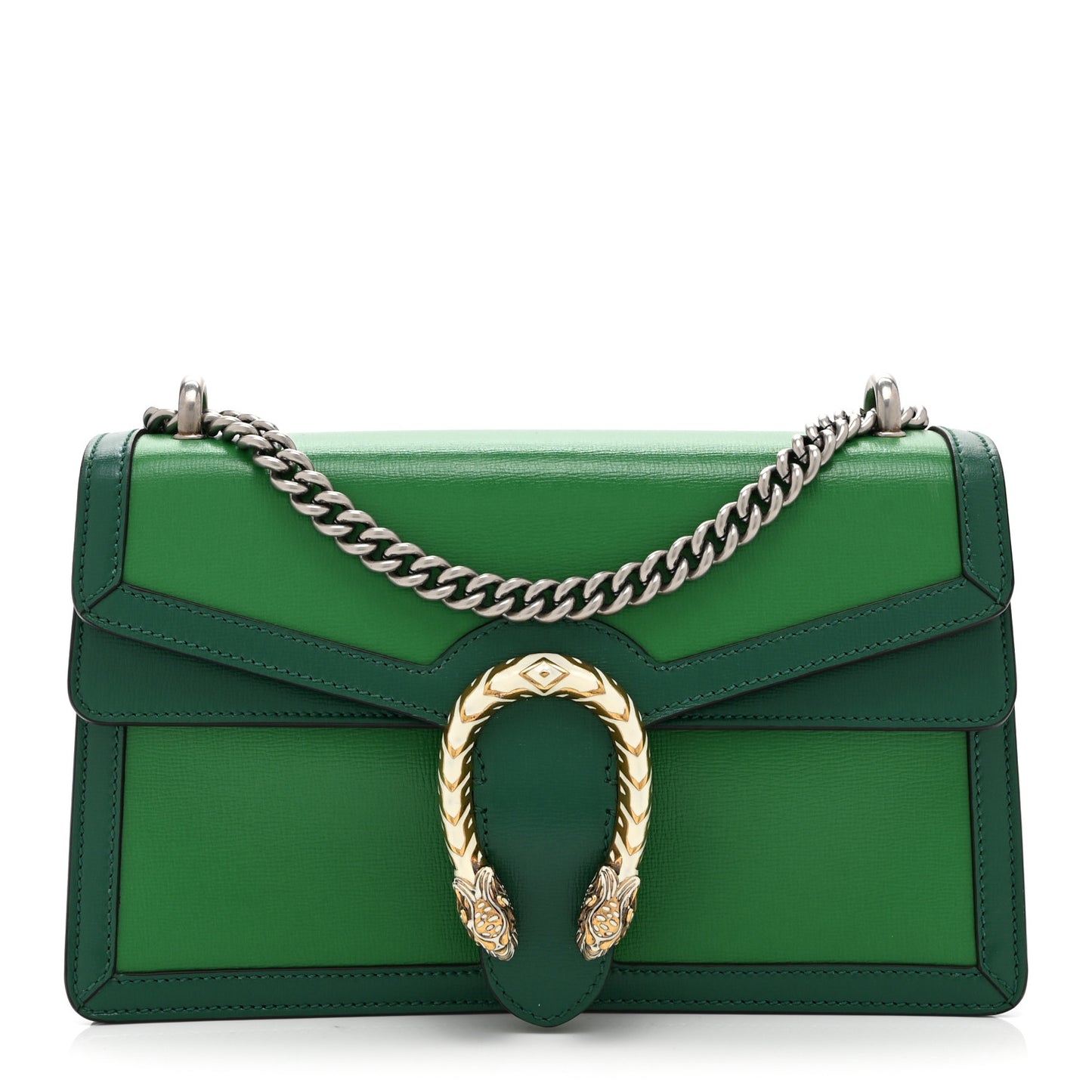 Azalea Calfskin Enamel Small Dionysus Shoulder Bag New Shamarock Emerald Off White