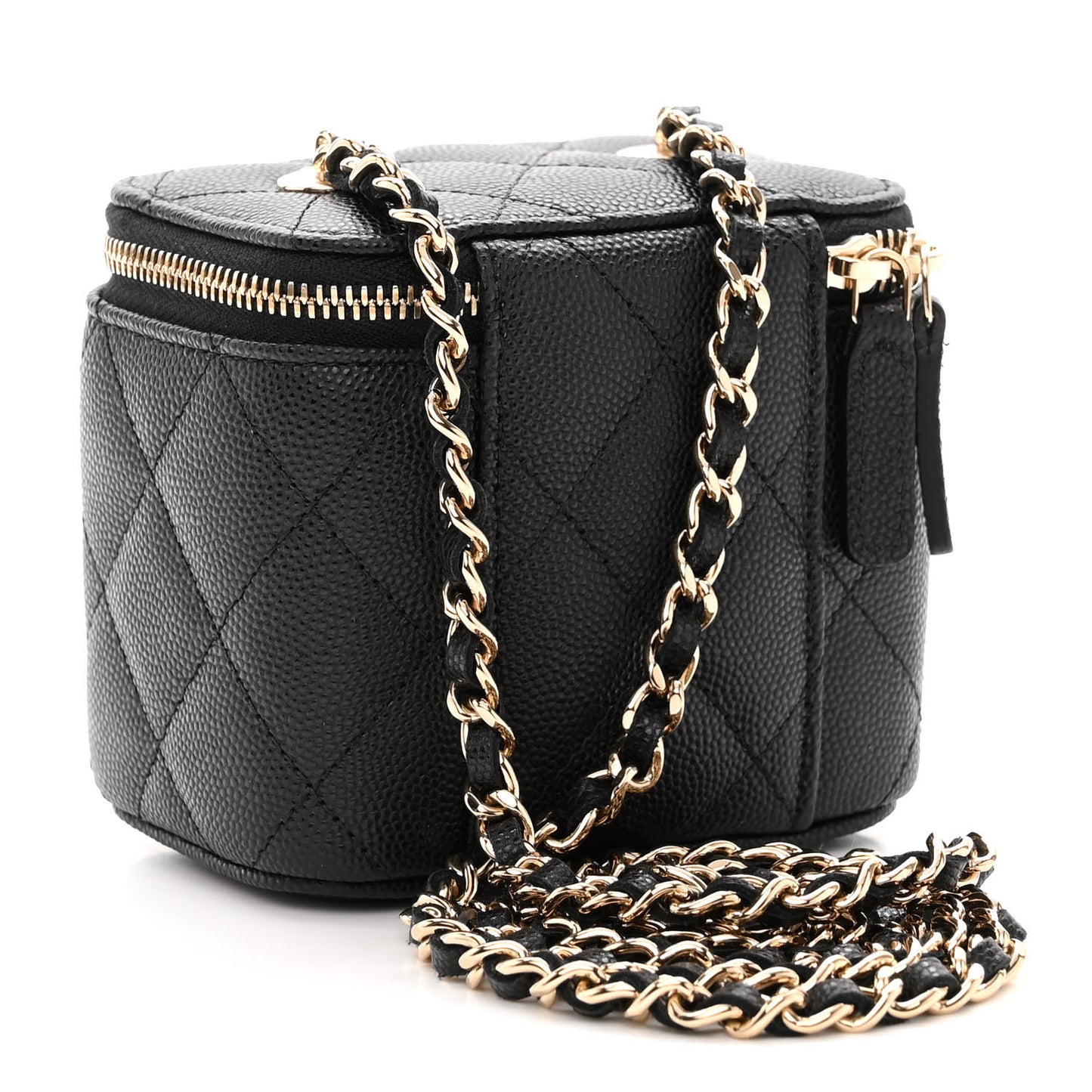 Caviar Quilted Mini Vanity Case With Chain Black