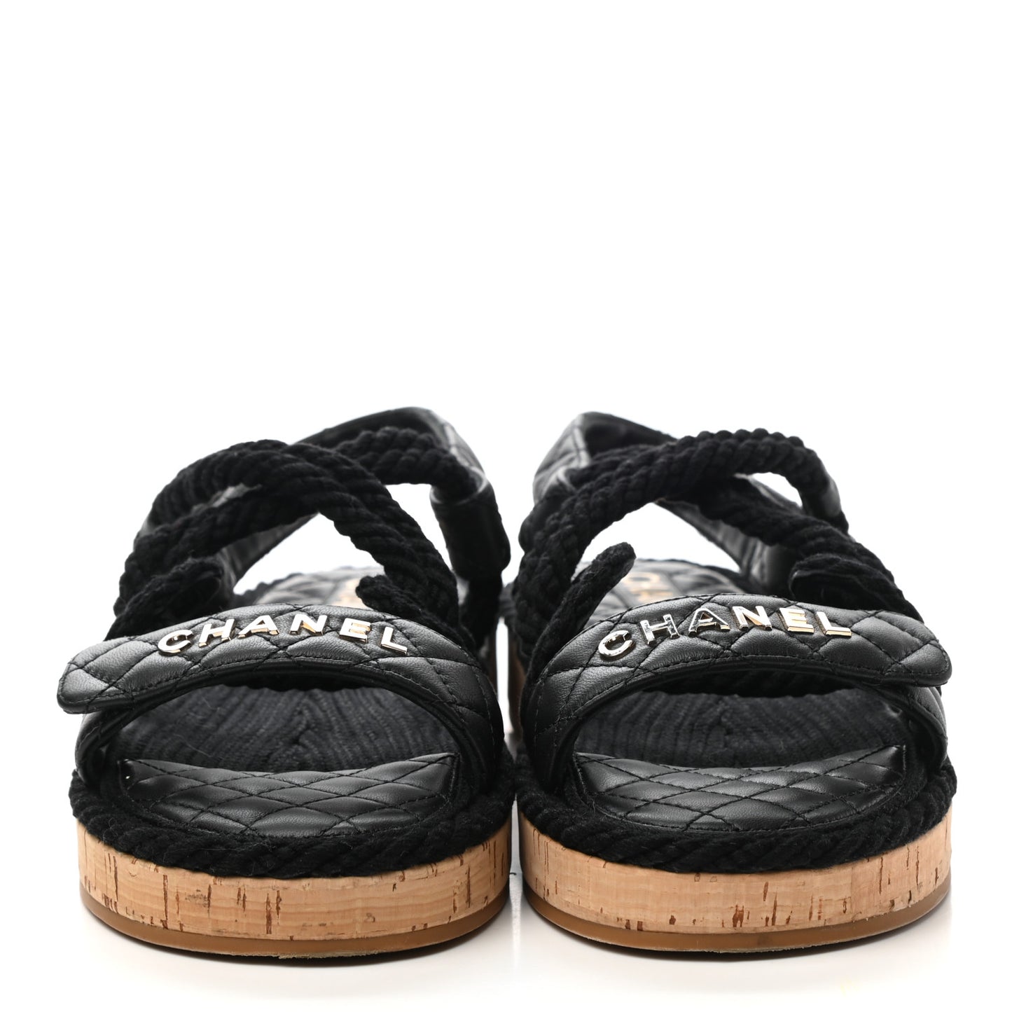 Cord Lambskin Quilted Logo Sandals 39 Black