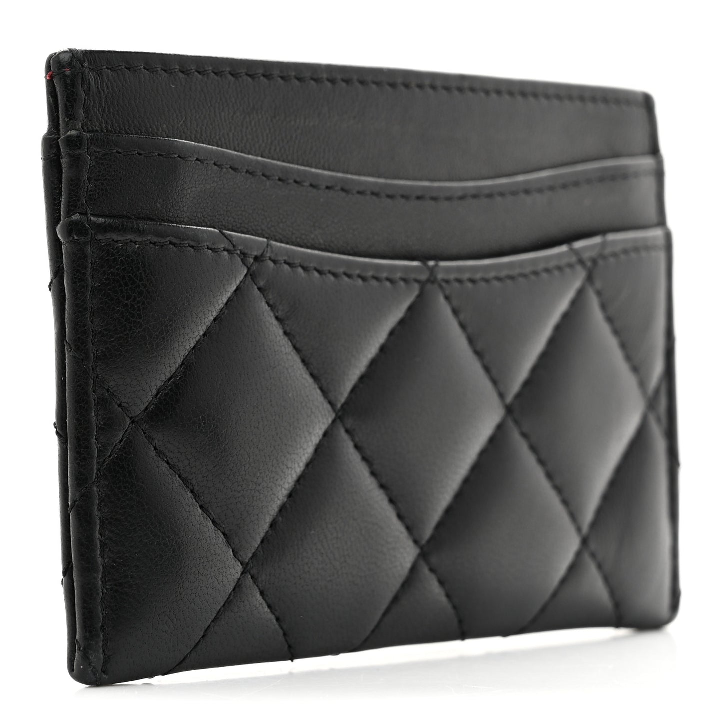 Lambskin Quilted Card Holder Black