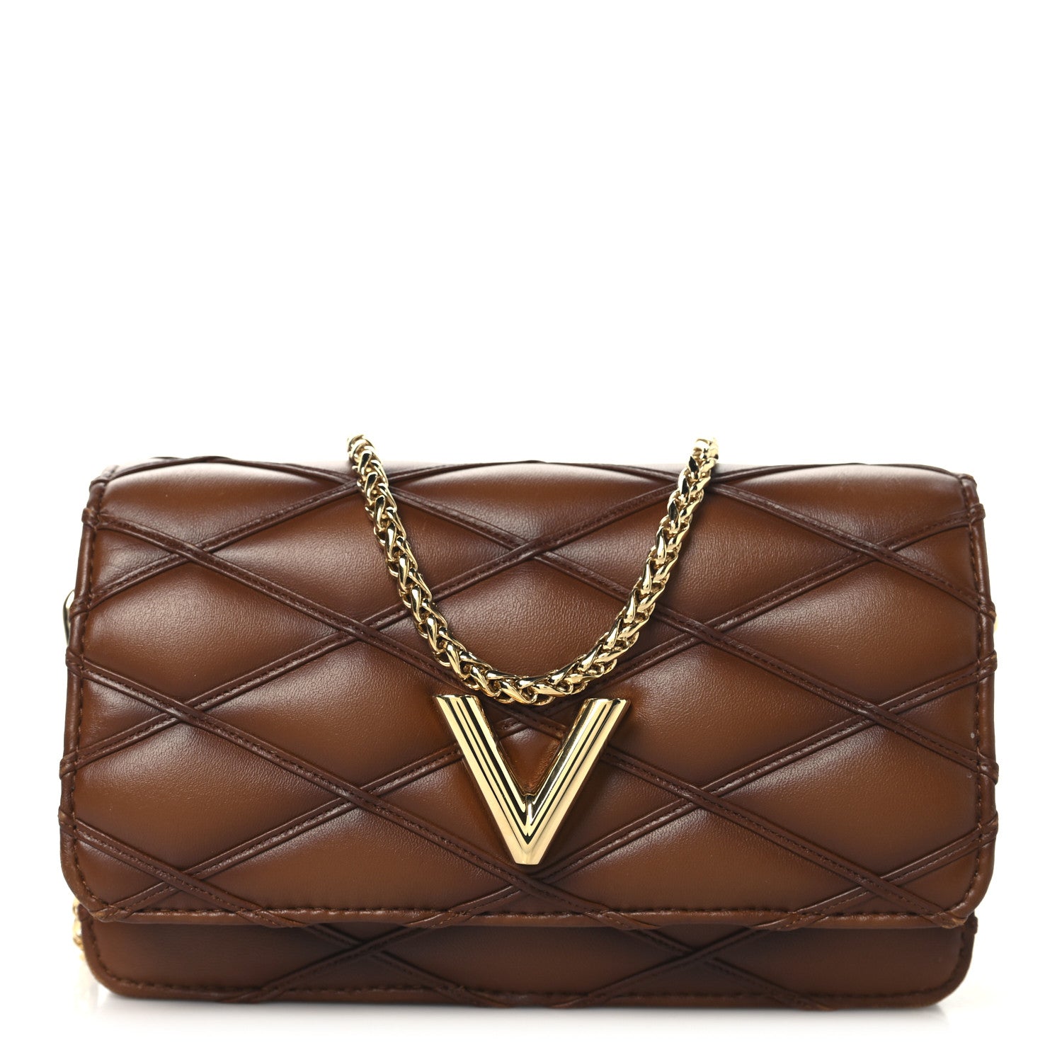 Louis Vuitton Lambskin Malletage Wallet On Chain GO-14 Tan 1 of 9
