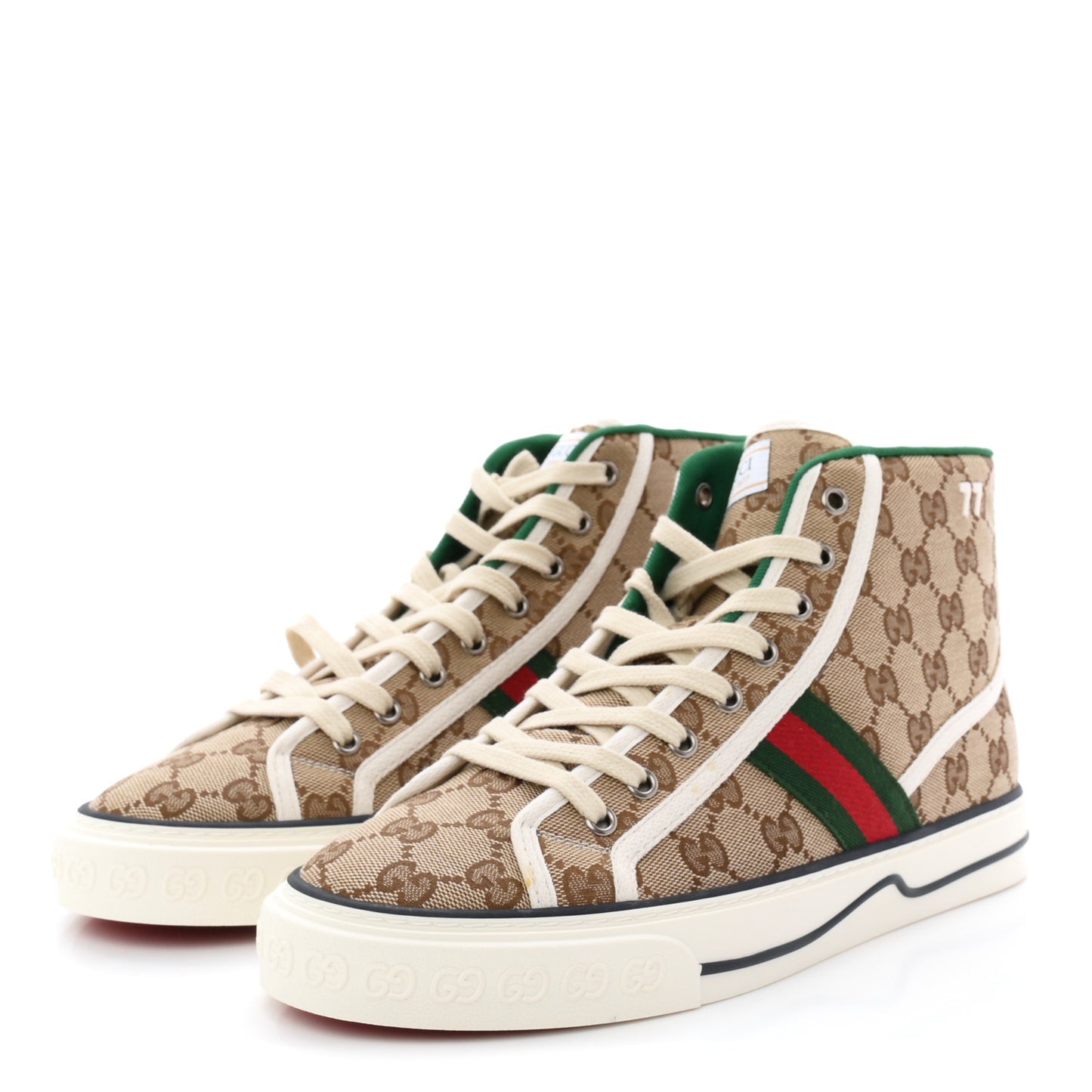 GG Monogram Web Womens 1977 Tennis High Top Sneakers 41 Beige Ebony Mystic White