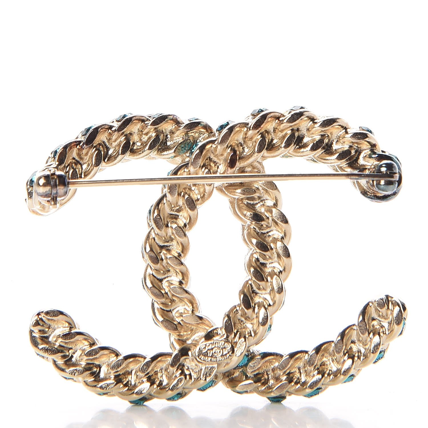 Chanel Iridescent Crystal CC Brooch Blue Gold 3 of 6