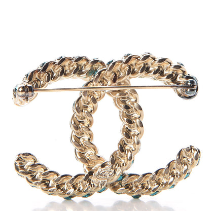 Chanel Iridescent Crystal CC Brooch Blue Gold 3 of 6