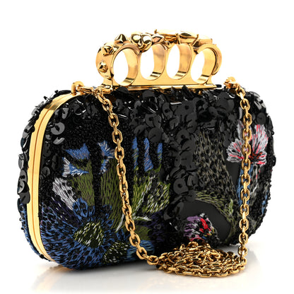 Alexander McQueen Nappa Embroidered Floral Knuckle Box Clutch Black Multicolor 2 of 13