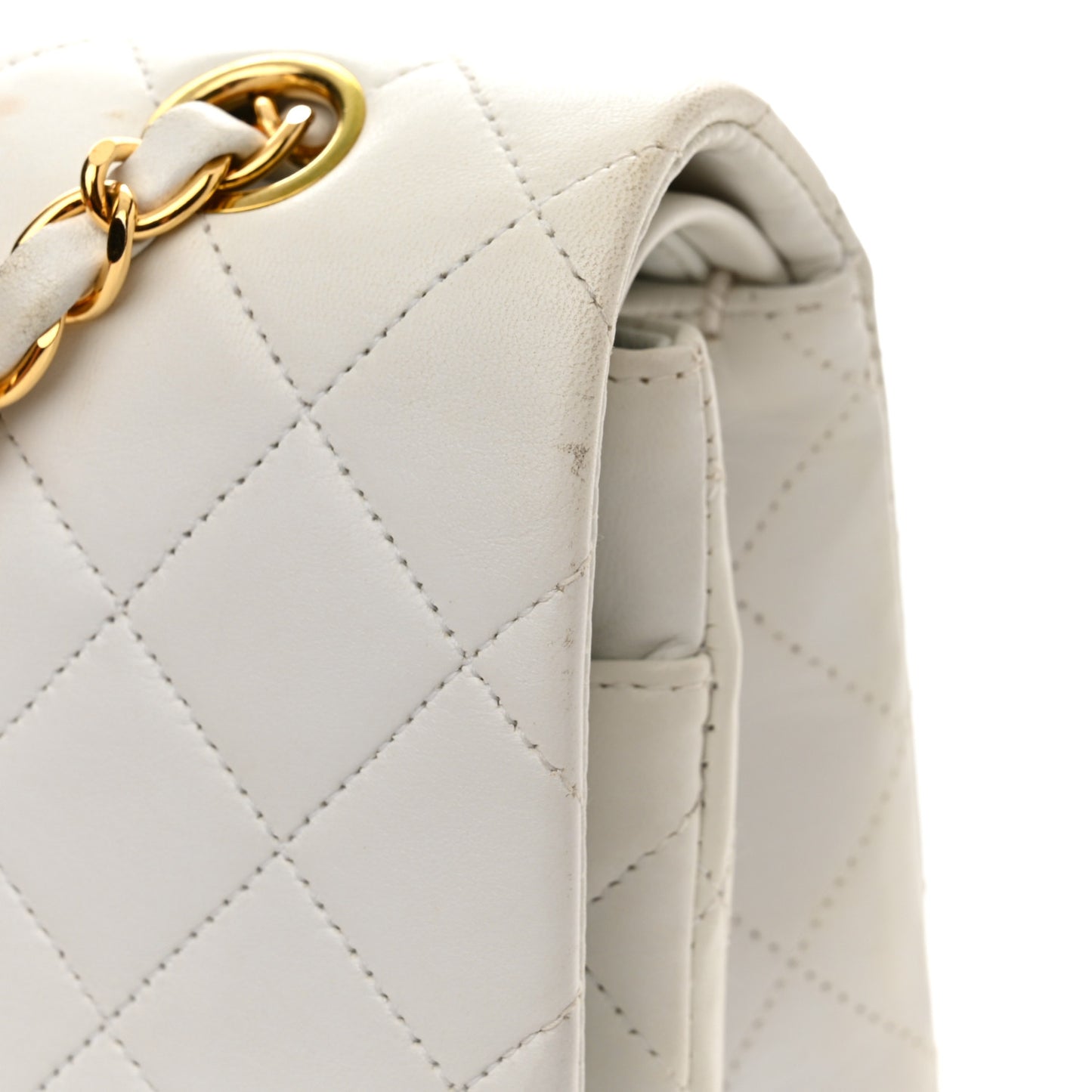 Lambskin Quilted Medium Double Flap White