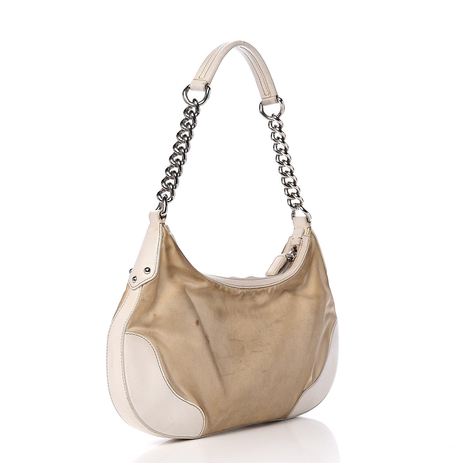 Prada Canvas Calfskin Chain Hobo Cera 2 of 17