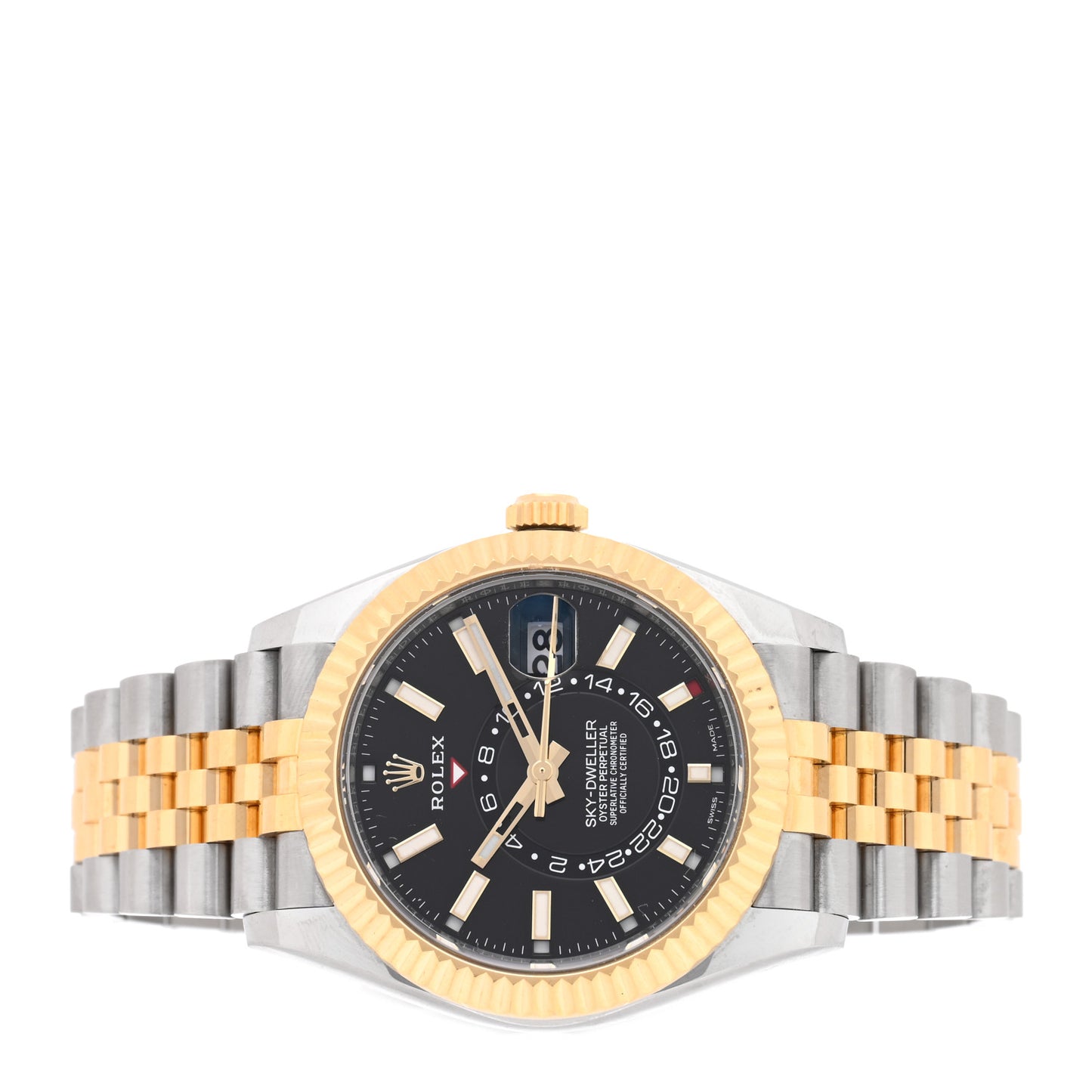 18K Yellow Gold Stainless Steel 42mm Oyster Perpetual Sky-Dweller Watch Bright Black 326933