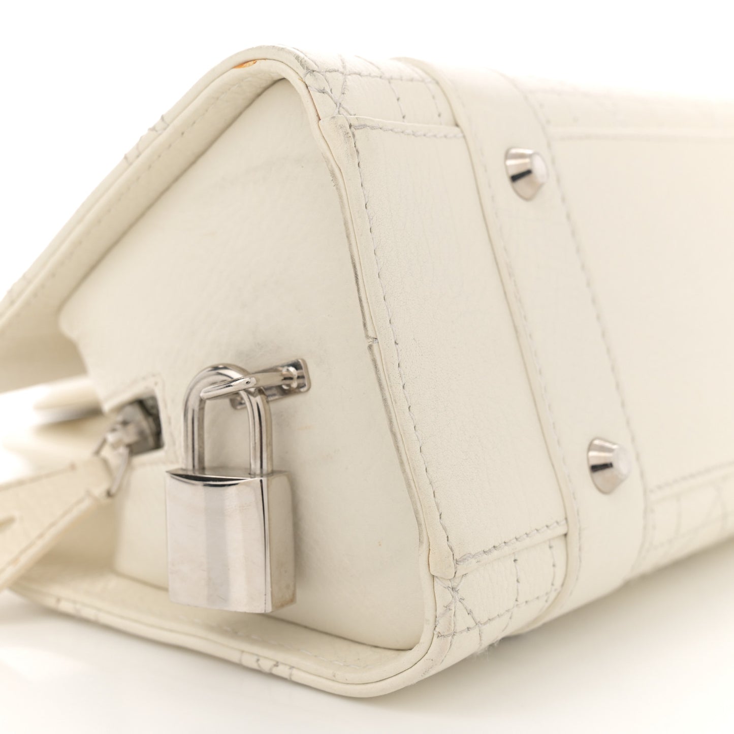 Calfskin Cannage Stitched Small East West Lady Dior White