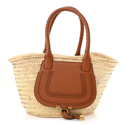Chloe Raffia Small Grain Calfskin Medium Marcie Basket Tan 1 of 11