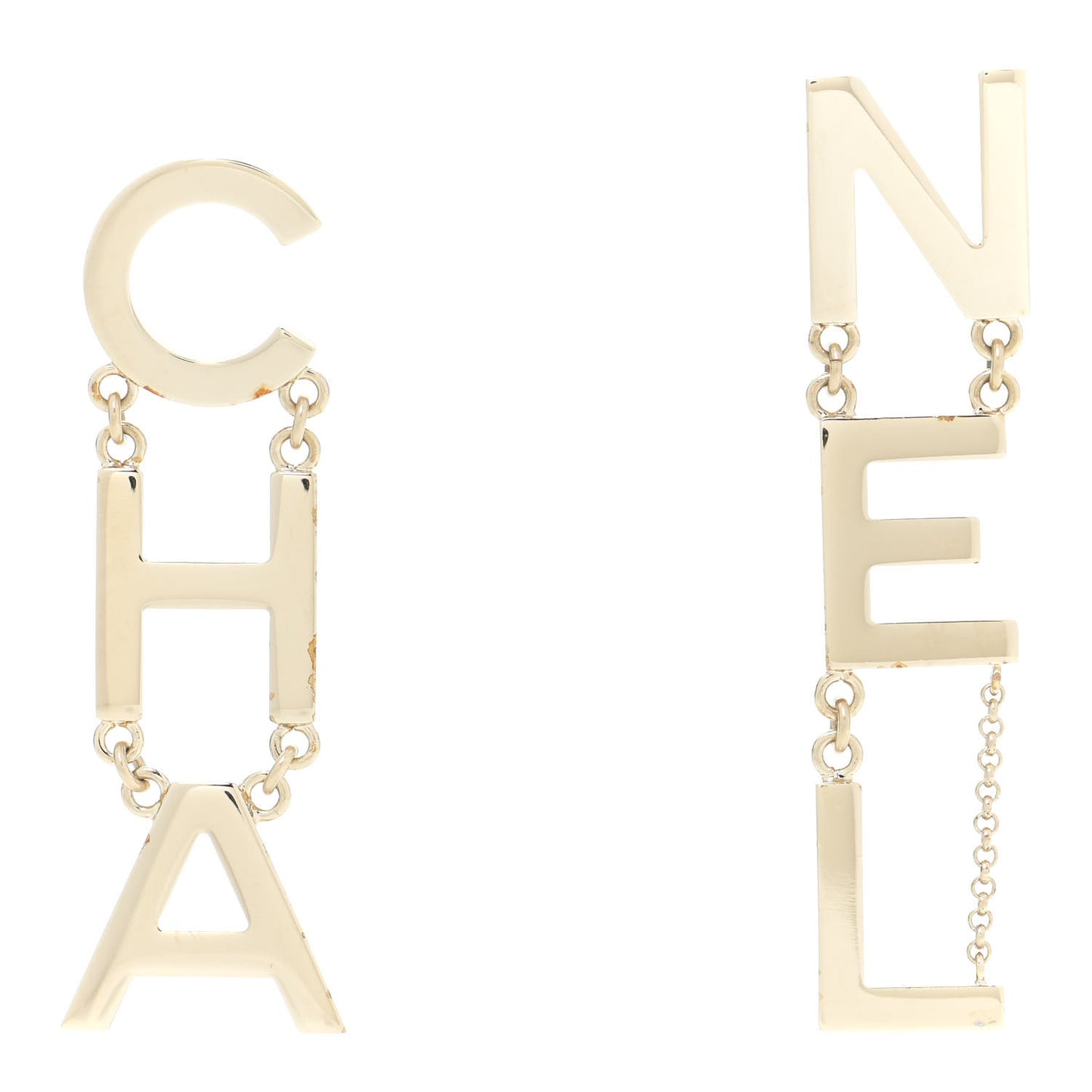 Metal Cha-Nel Logo Drop Earrings Gold