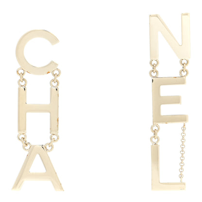 Chanel Metal Cha-Nel Logo Drop Earrings Gold 1 of 4