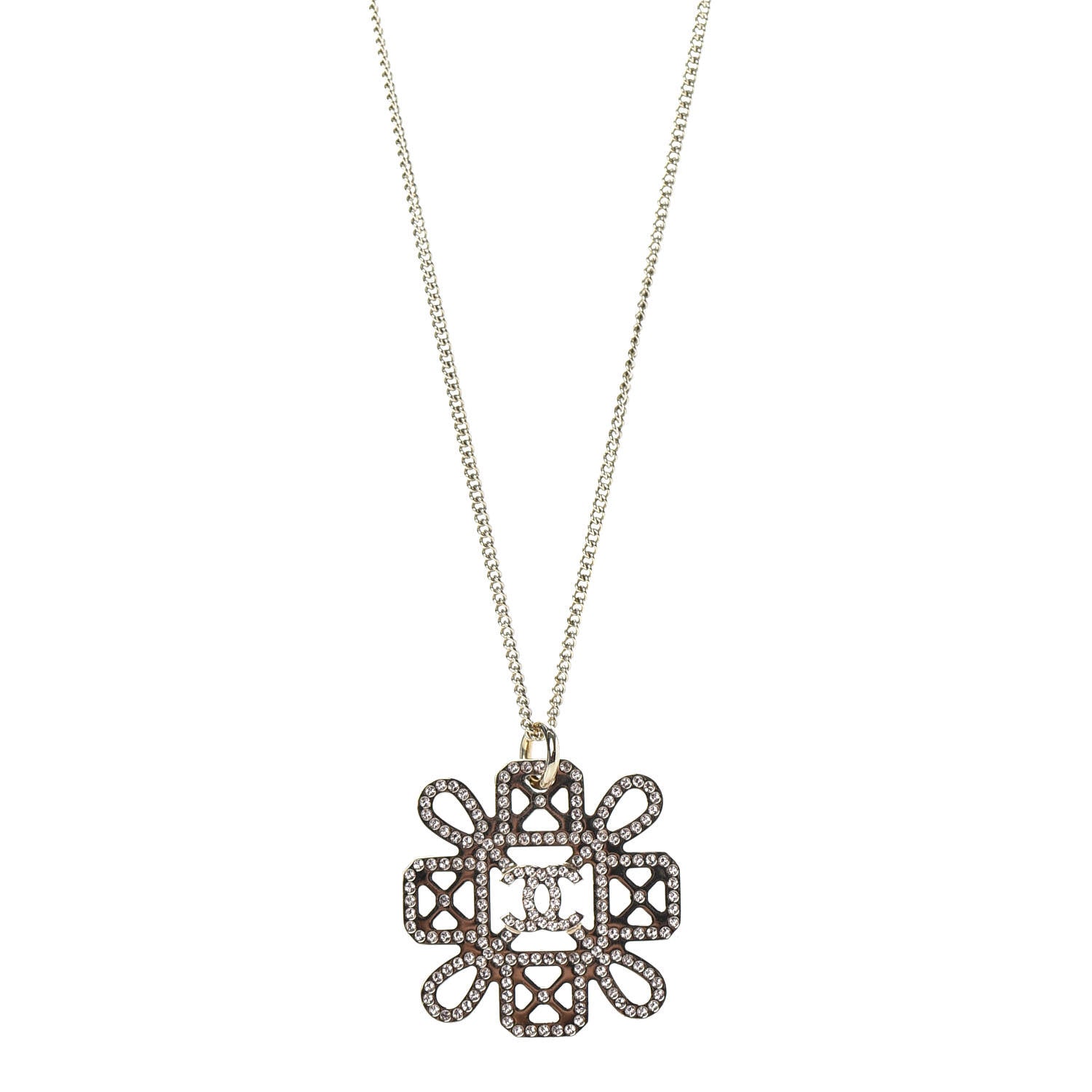 Chanel Crystal Strass Cross CC Necklace Gold 1 of 5
