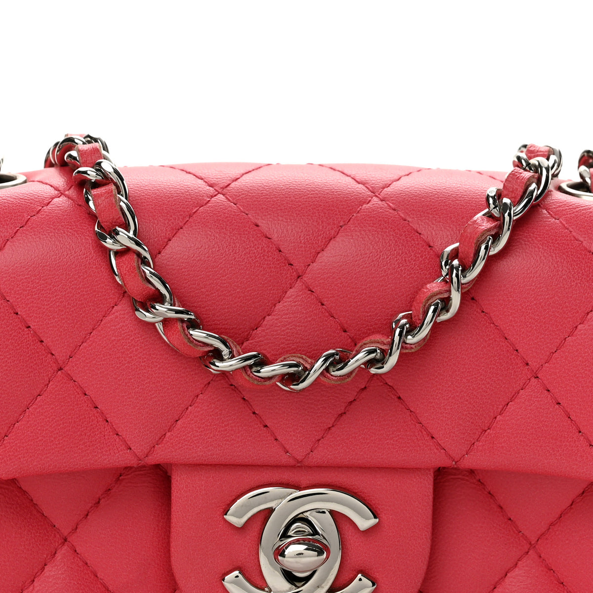 Lambskin Quilted Extra Mini Rectangular Flap Coral