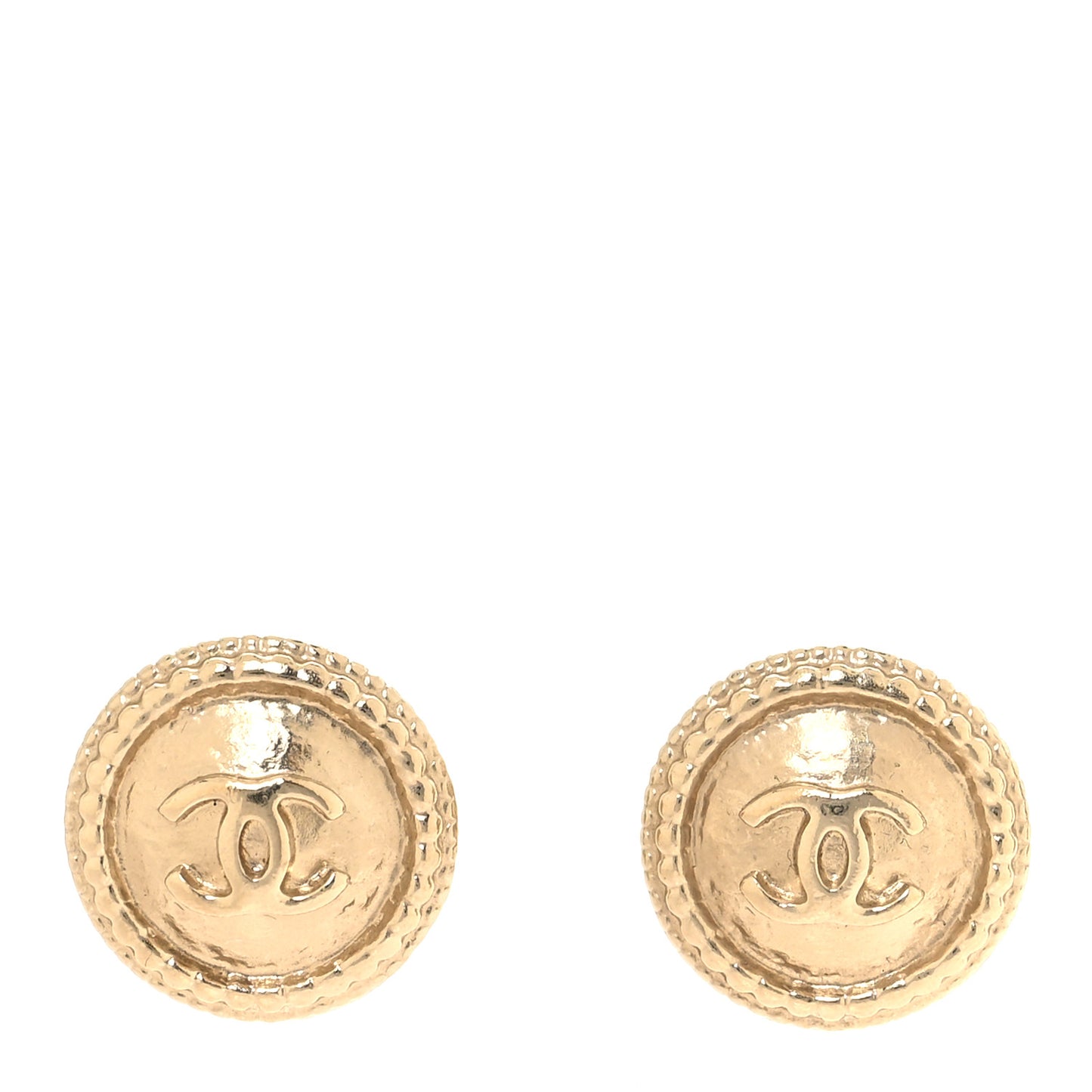 Metal CC Round Earrings Gold