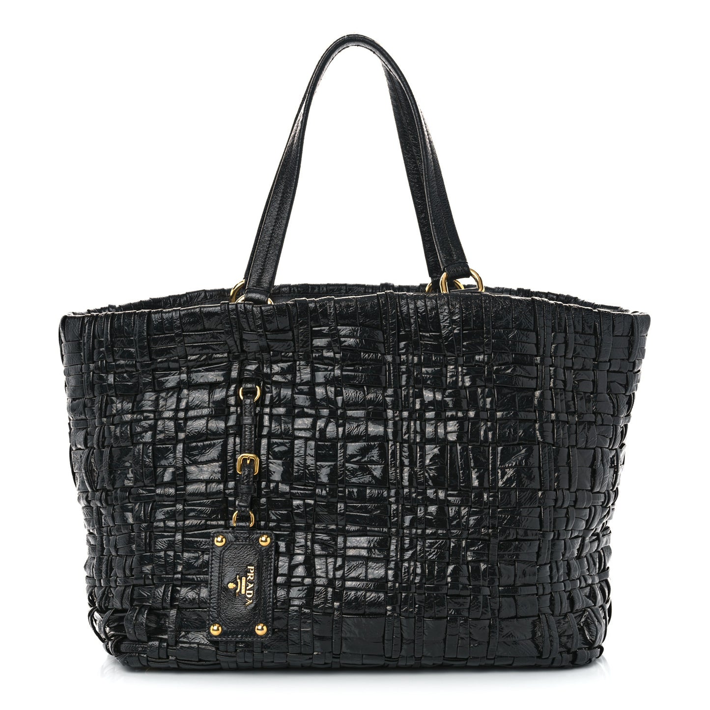 Patent Woven Tote Black