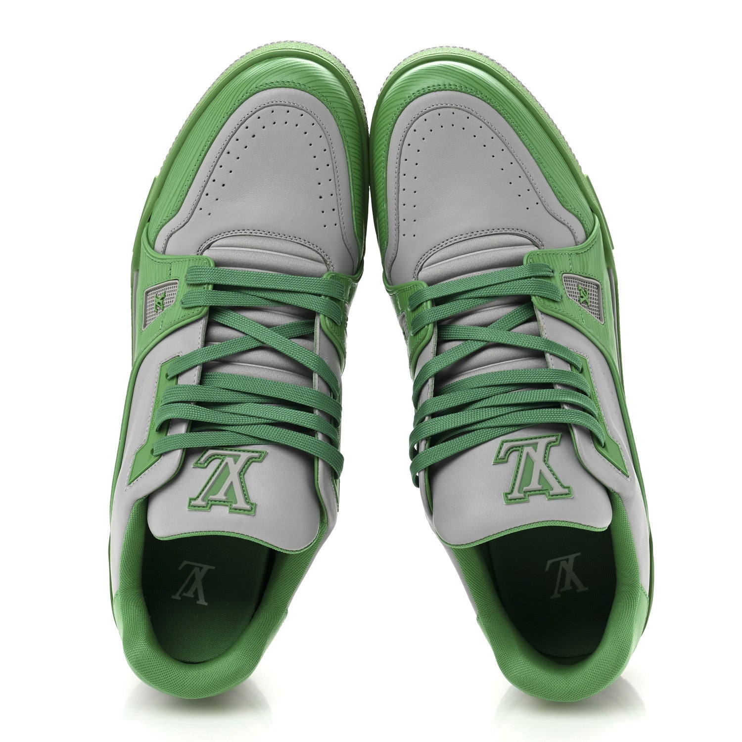 Louis Vuitton Calfskin Epi Mens LV Trainer Sneakers 11 Green Grey 2 of 9