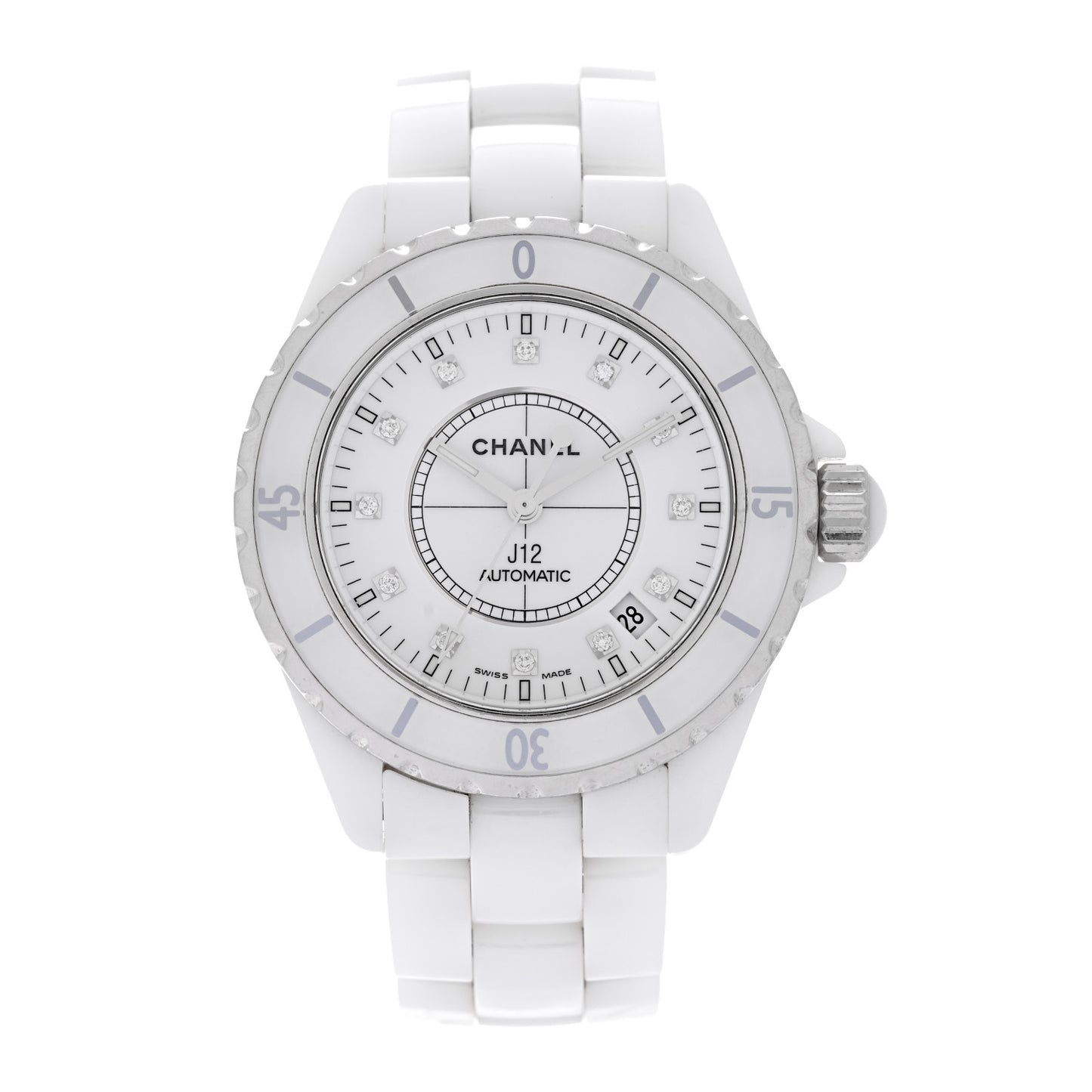 Stainless Steel Ceramic Diamond 38mm J12 Automatic Watch White White
