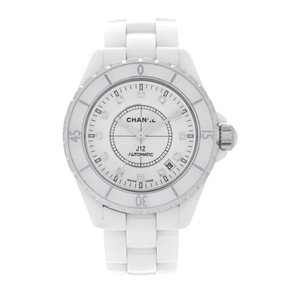 Chanel Stainless Steel Ceramic Diamond 38mm J12 Automatic Watch White White 1 of 4