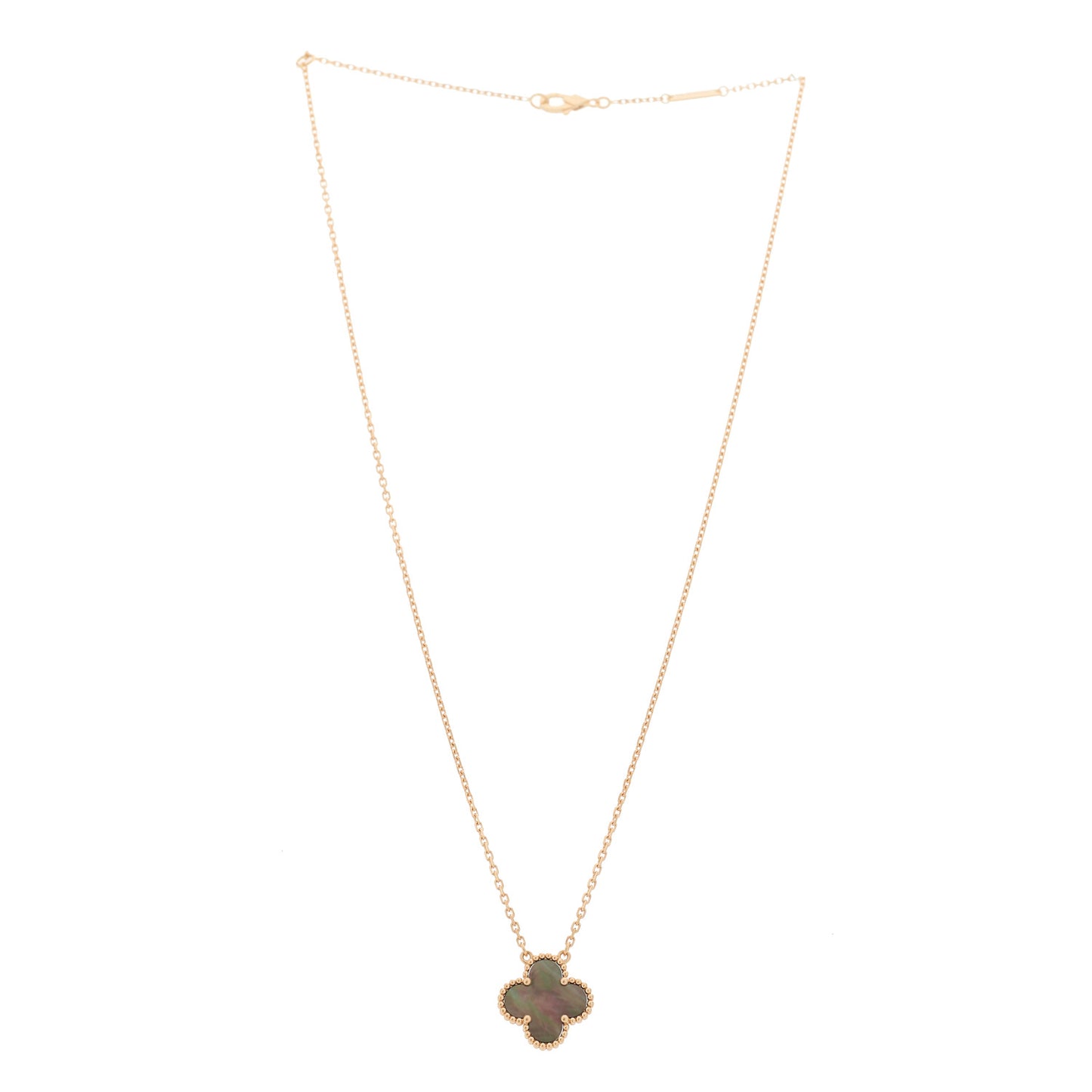 18K Rose Gold Gray Mother of Pearl Vintage Alhambra Pendant Necklace