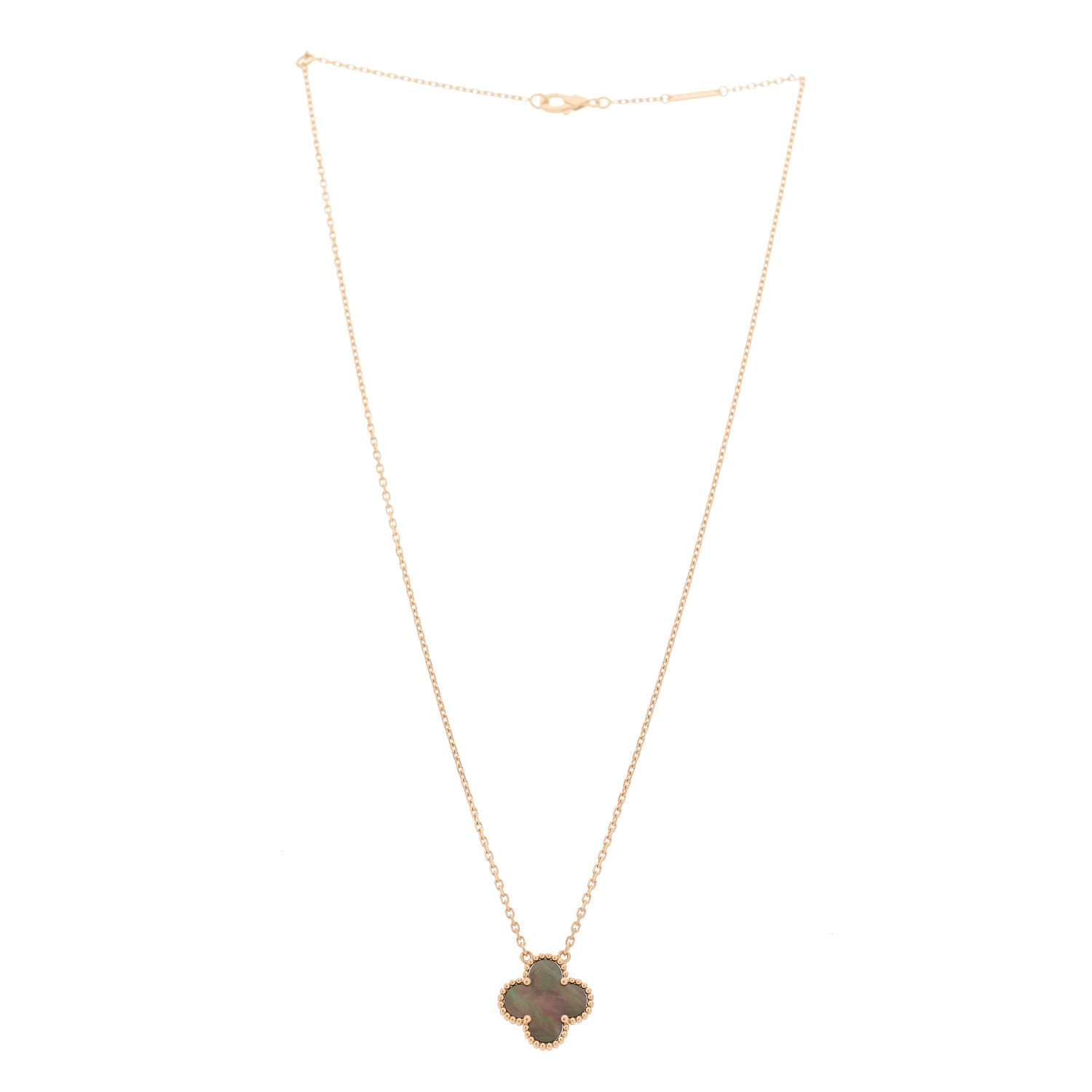 Van Cleef & Arpels 18K Rose Gold Gray Mother of Pearl Vintage Alhambra Pendant Necklace 3 of 6