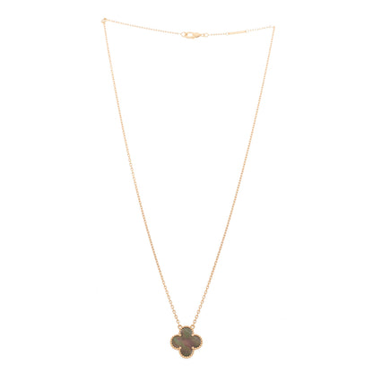 Van Cleef & Arpels 18K Rose Gold Gray Mother of Pearl Vintage Alhambra Pendant Necklace 3 of 6
