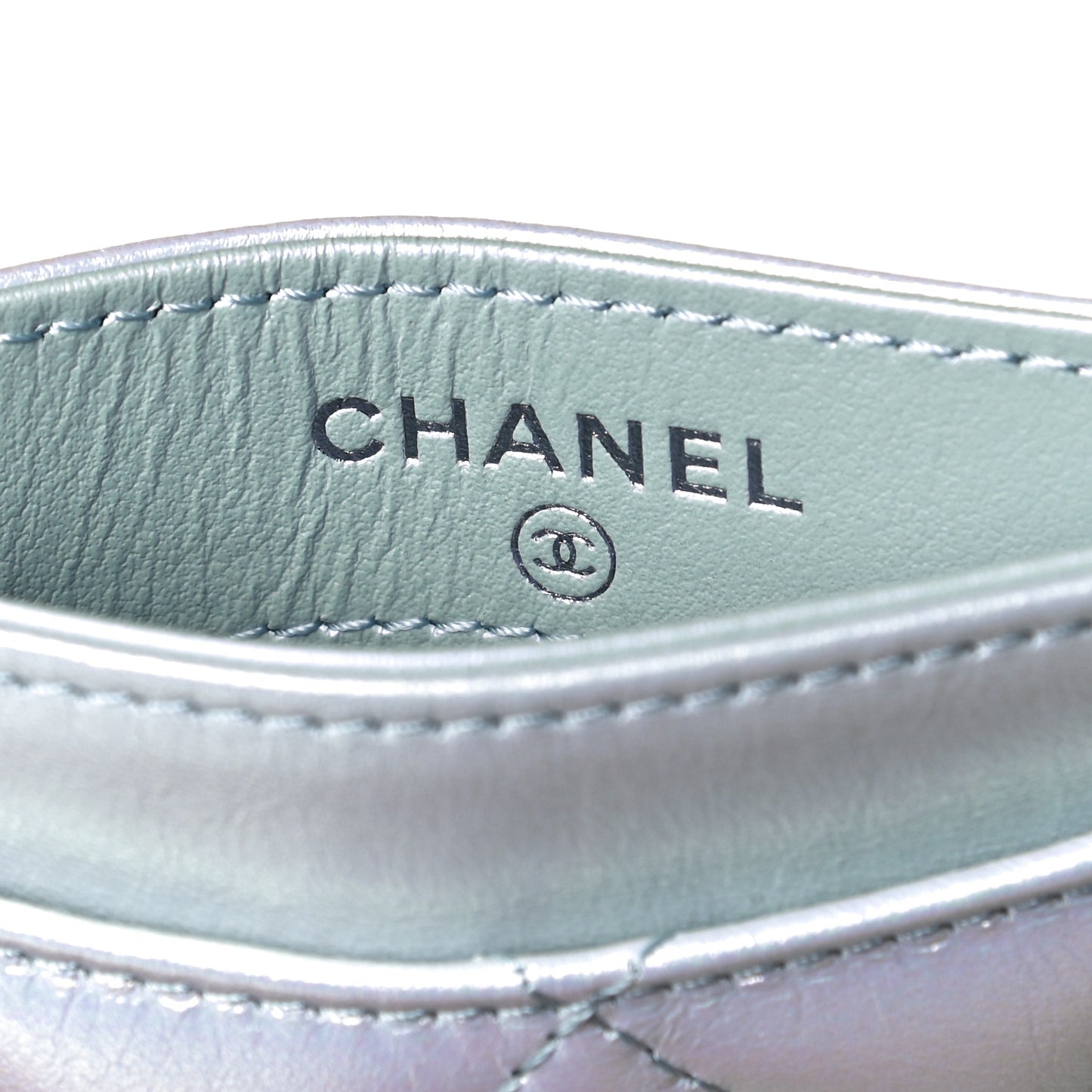 Iridescent Lambskin Quilted Card Holder Light Blue