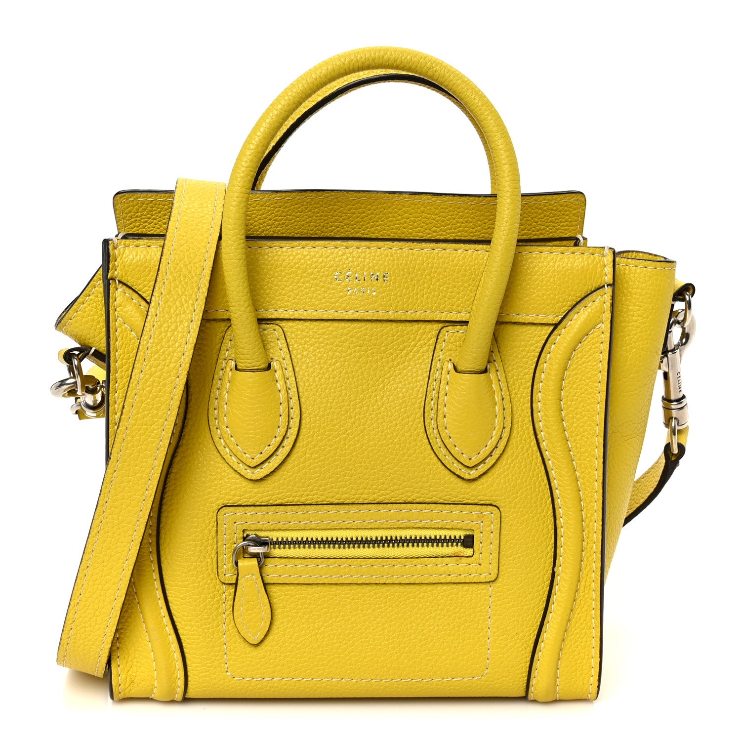 Celine Drummed Calfskin Nano Luggage Citron 1 of 11
