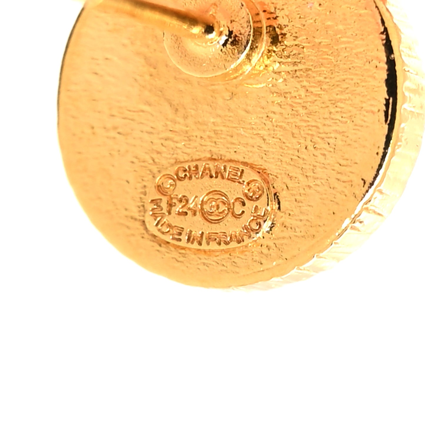 Metal Enamel CC Round Earrings Gold Black