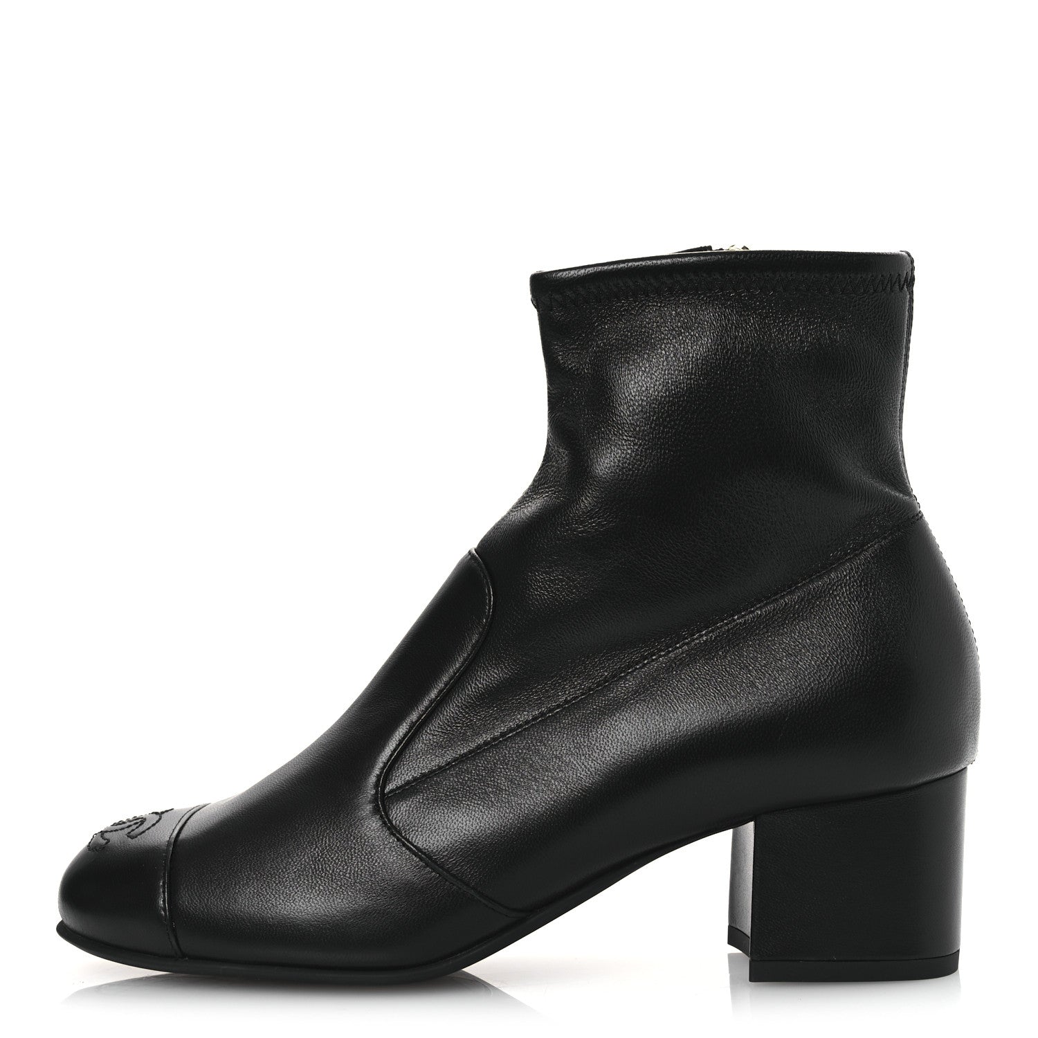 Chanel Stretch Lambskin Cap Toe CC Short Boots 36.5 Black 1 of 11