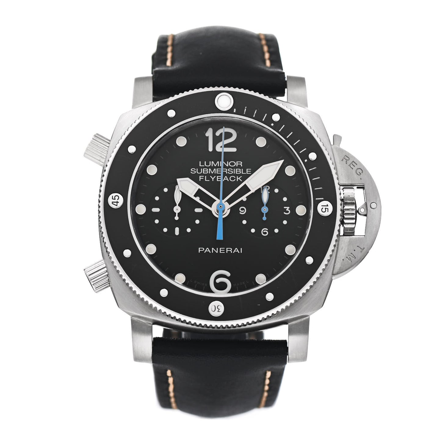 Titanium Calfskin 47mm Luminor Submersible Flyback Automatic Watch Black PAM00615