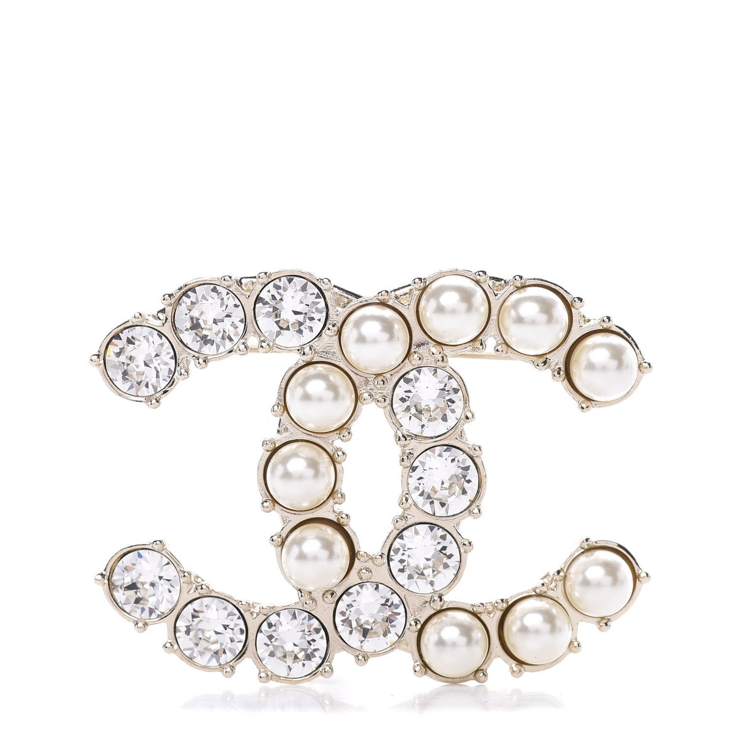 Crystal Pearl CC Dazzling Domino Brooch Gold