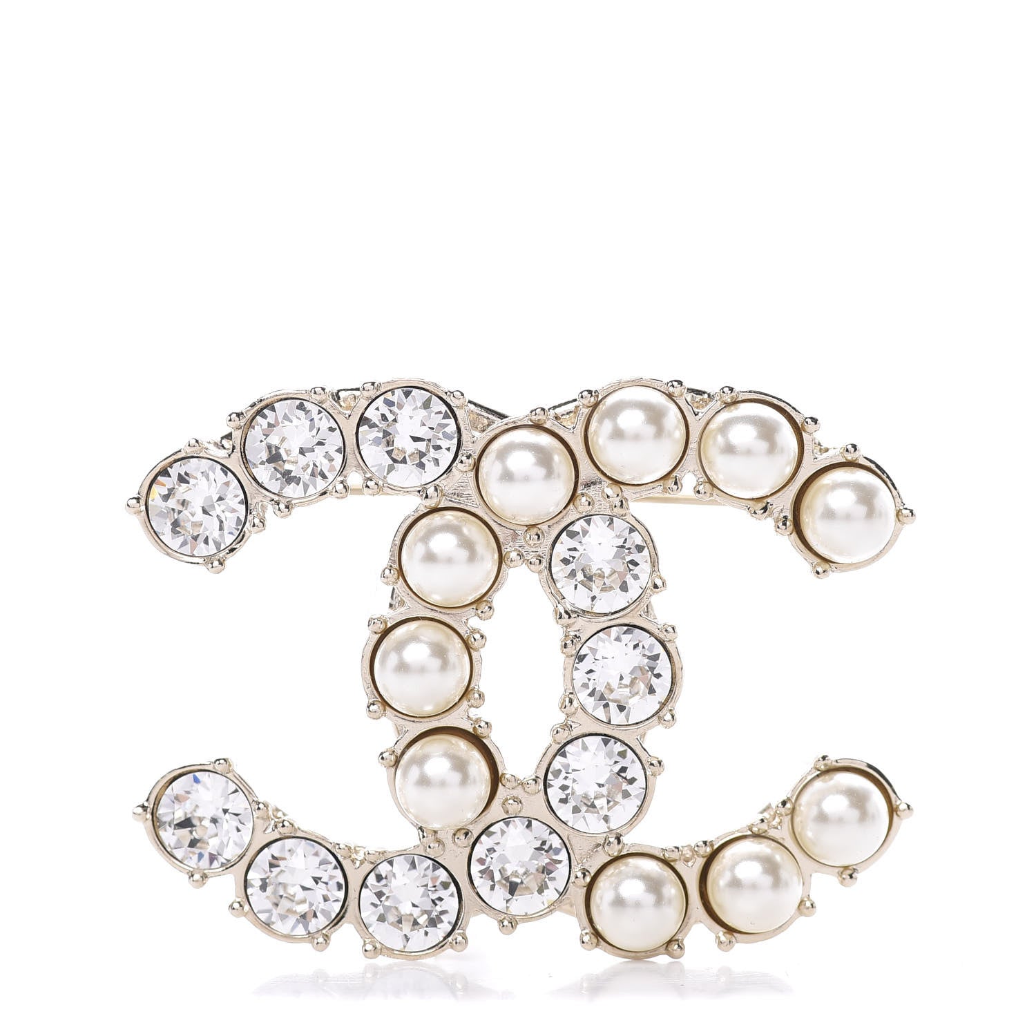 Chanel Crystal Pearl CC Dazzling Domino Brooch Gold 1 of 5