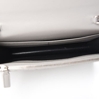 Saint Laurent Grain De Poudre Matelasse Chevron Monogram Envelope Chain Wallet Fog 4 of 12