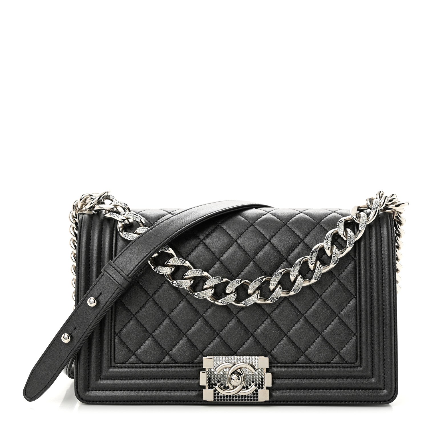 Chanel Lambskin Quilted Gradient Crystal Medium Boy Flap Black 1 of 10