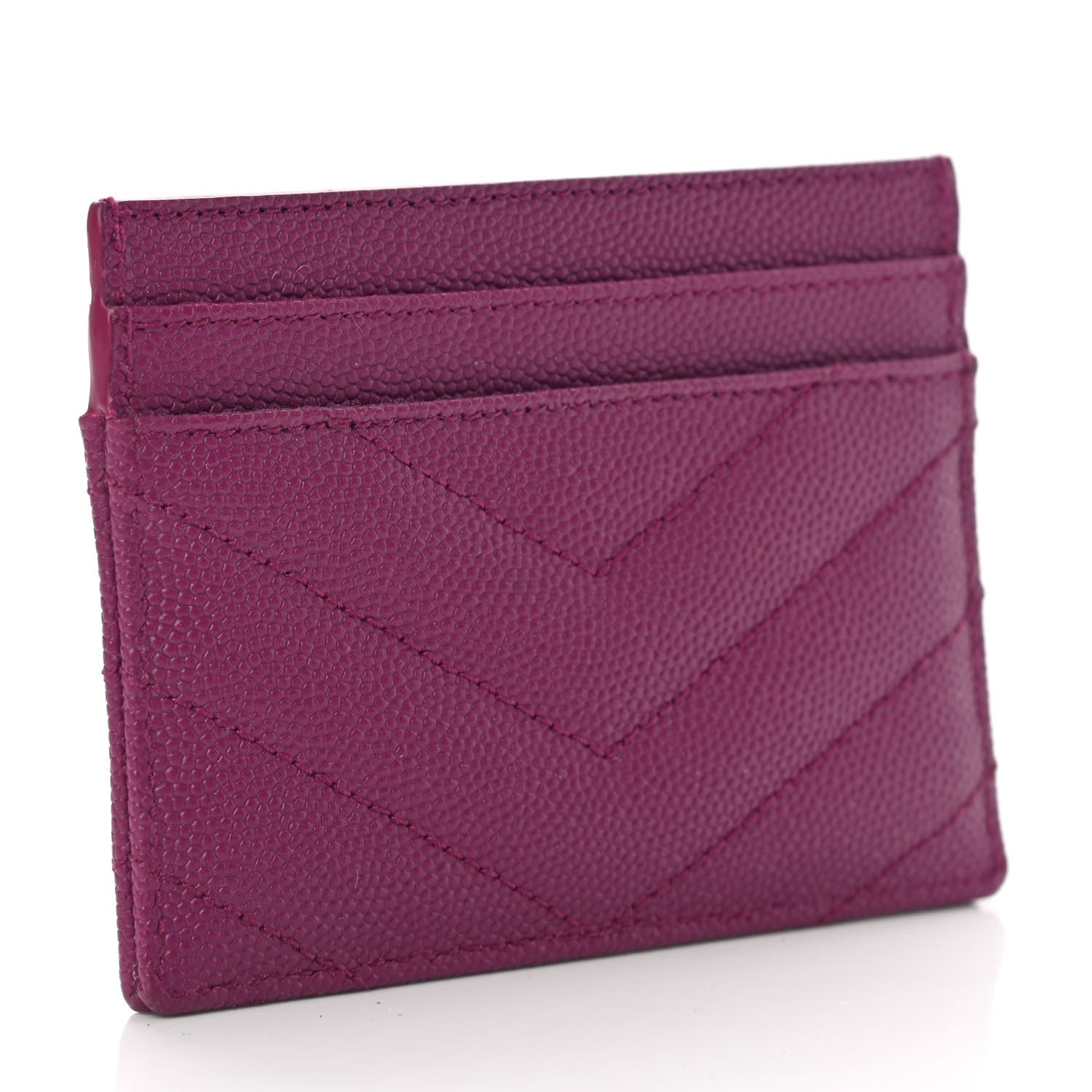 Saint Laurent Grain De Poudre Matelasse Chevron Monogram Credit Card Case Dark Grape 3 of 8