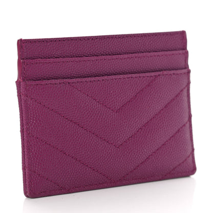 Saint Laurent Grain De Poudre Matelasse Chevron Monogram Credit Card Case Dark Grape 3 of 8
