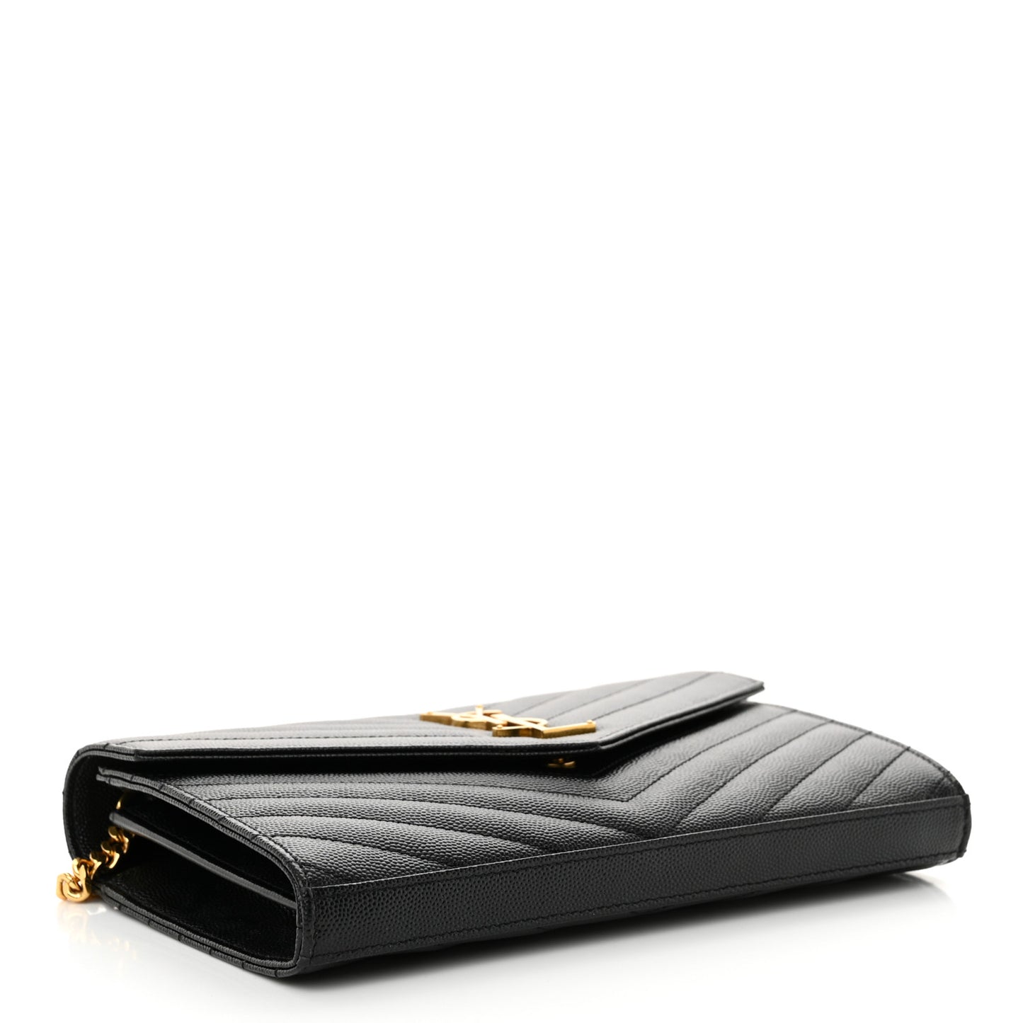 Grain De Poudre Matelasse Chevron Monogram Chain Wallet Black
