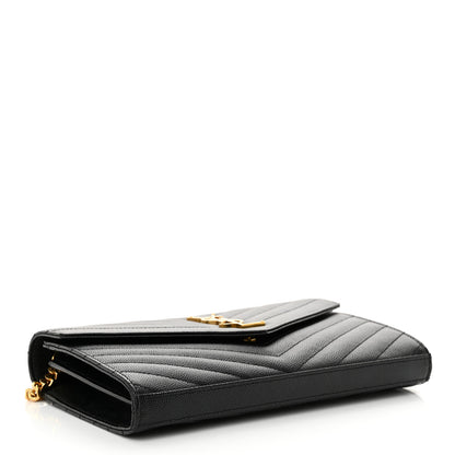 Saint Laurent Grain De Poudre Matelasse Chevron Monogram Chain Wallet Black 4 of 11