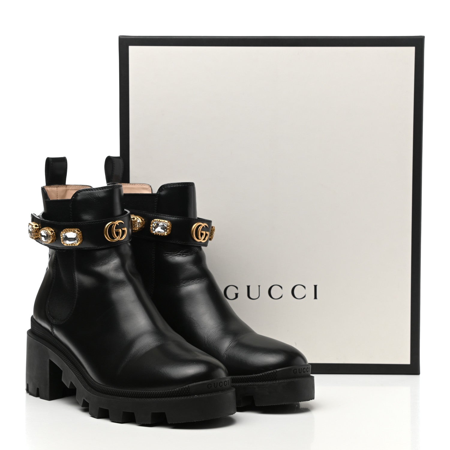 Gucci Calfskin Crystal GG Trip Chelsea Ankle Boots 39.5 Black 10 of 10