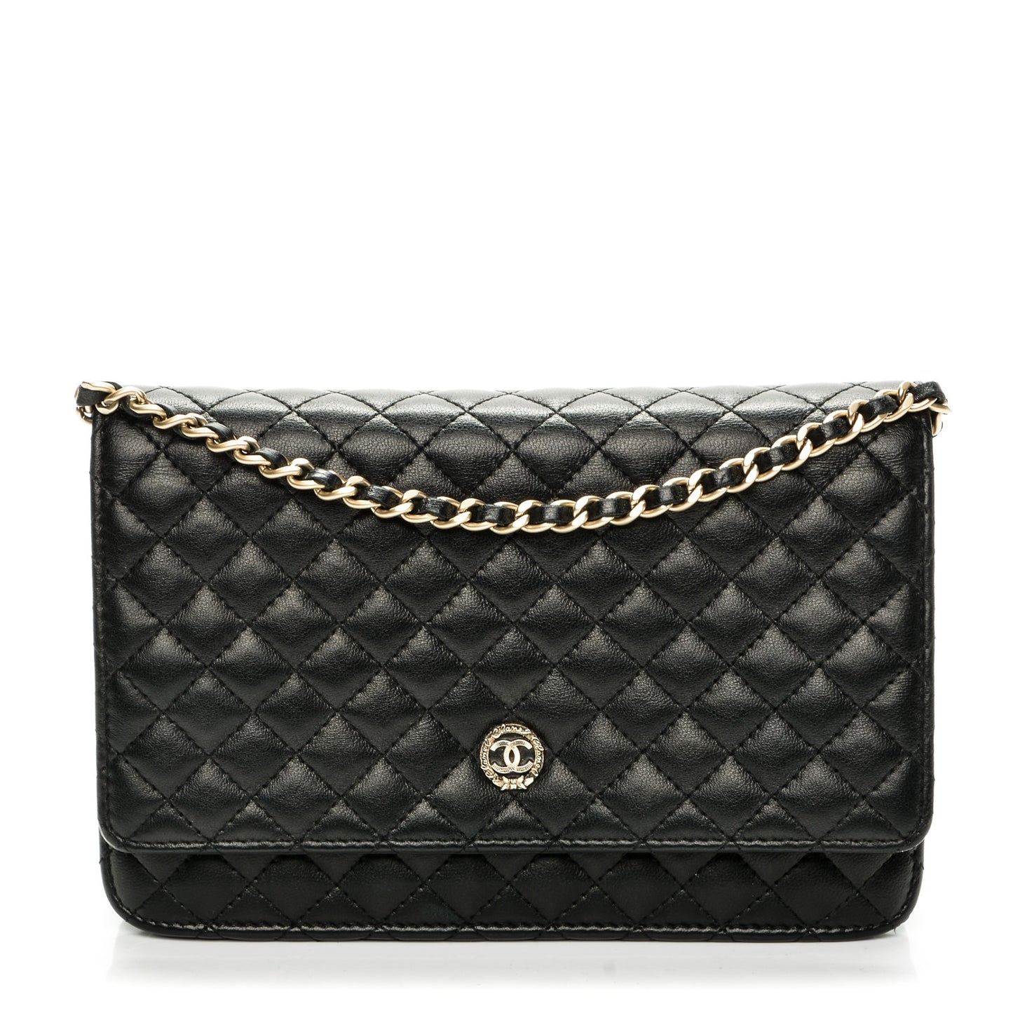 Lambskin Micro Quilted Wallet On Chain WOC Black