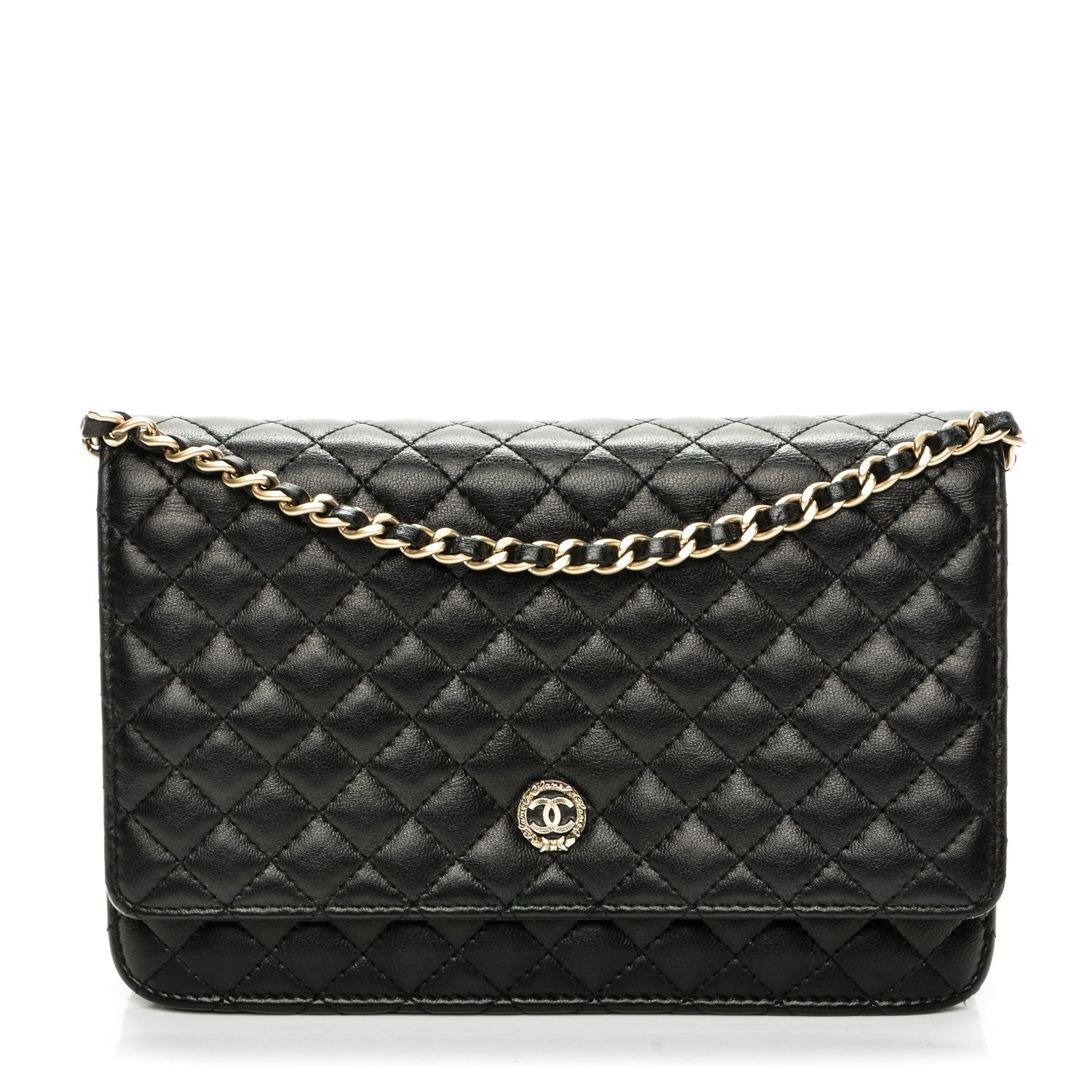 Chanel Lambskin Micro Quilted Wallet On Chain WOC Black 1 of 9