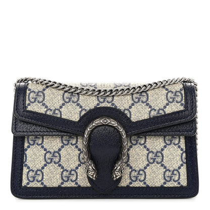 Gucci GG Supreme Monogram Textured Dollar Calfskin Super Mini Dionysus Shoulder Bag Beige Blue 1 of 10