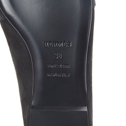 Hermes Suede Goatskin Crystal Roxane Mules 38 Black 6 of 8