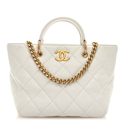 Chanel Lambskin Quilted Small Top Handle Shopping Bag White 1 of 8