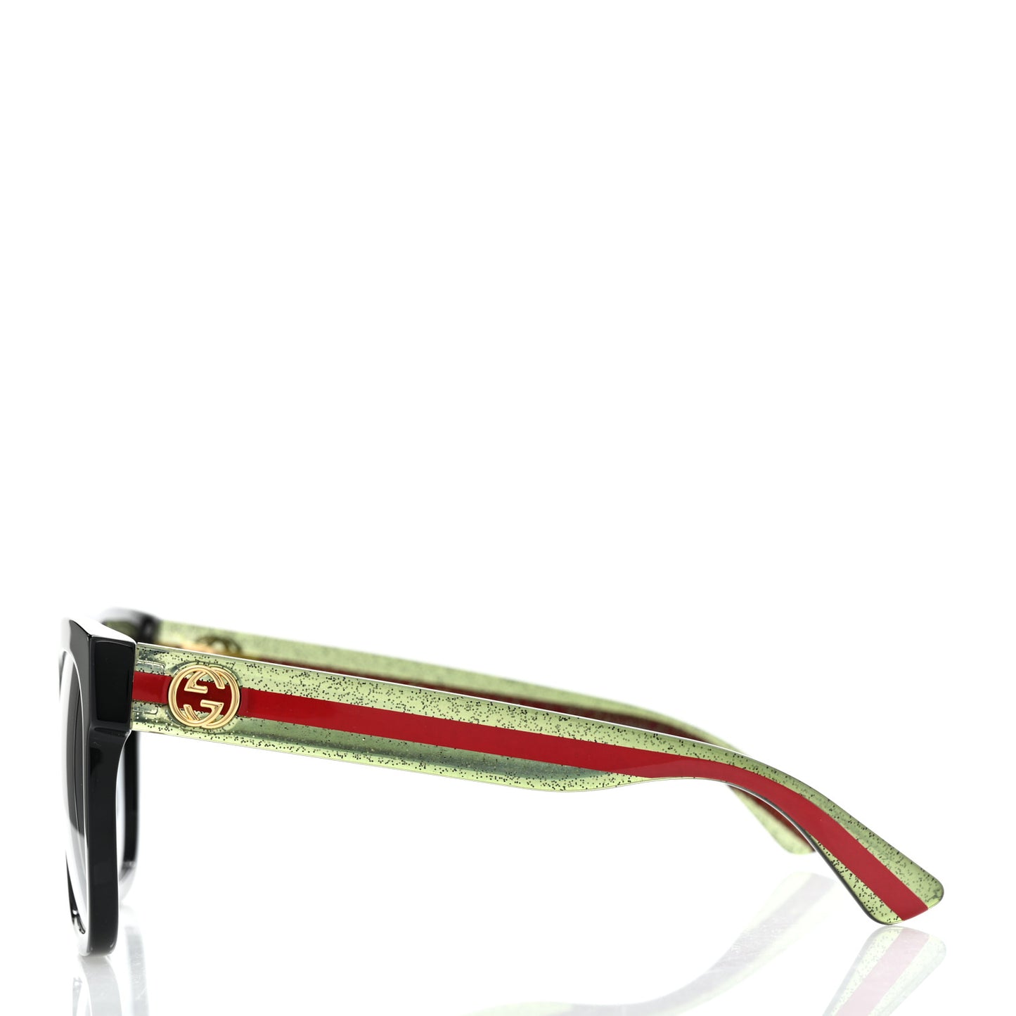 Acetate Square Frame Web Glitter Sunglasses GG0034S Black Green