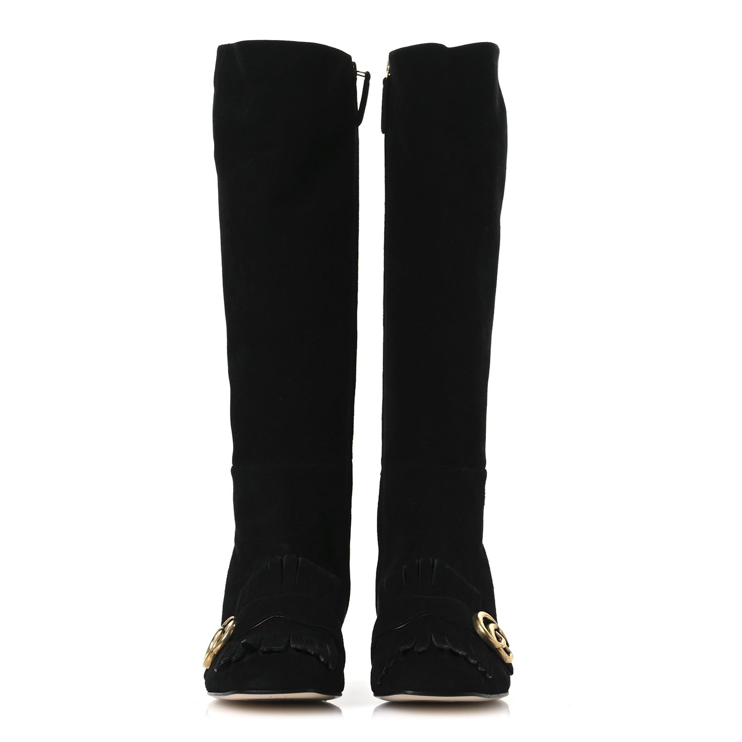 Kid Scamosciato GG Marmont Fringe Knee High Boots 39.5 Black