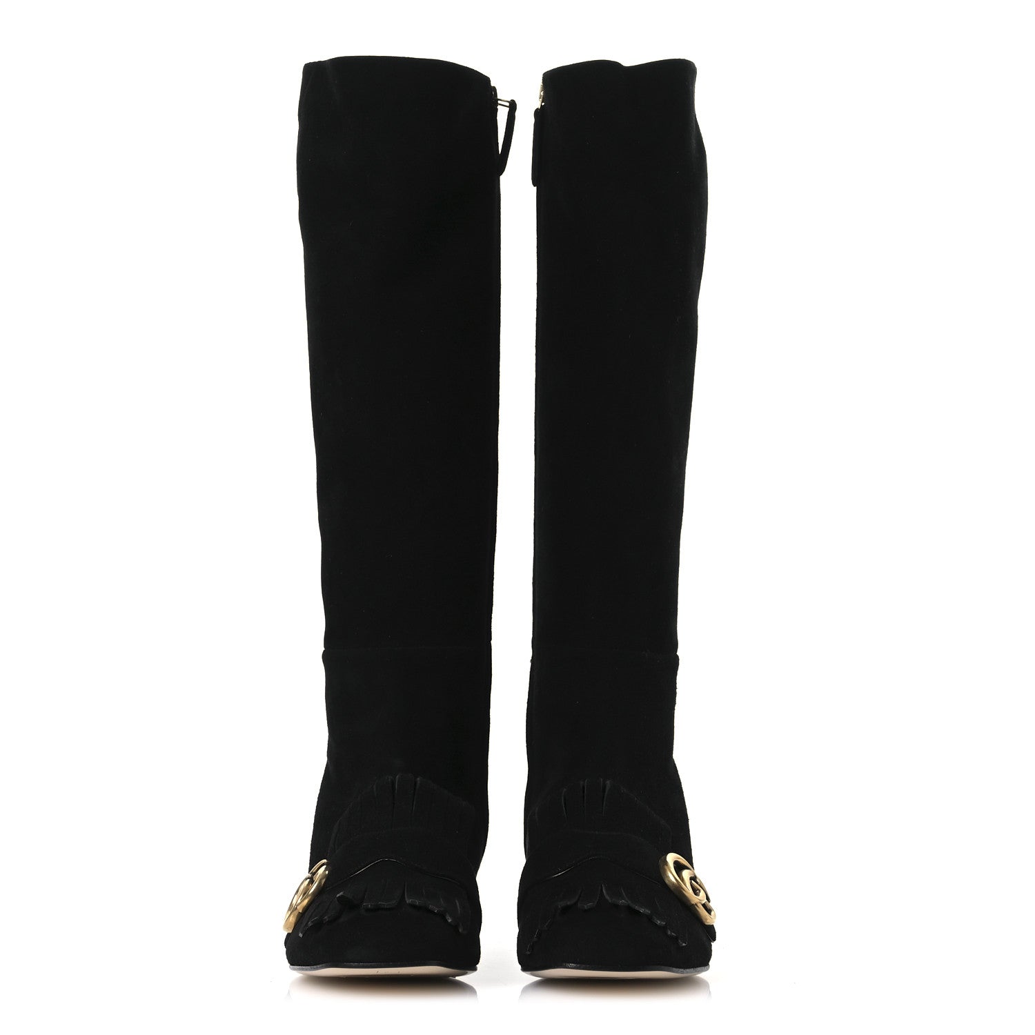 Gucci Kid Scamosciato GG Marmont Fringe Knee High Boots 39.5 Black 3 of 13