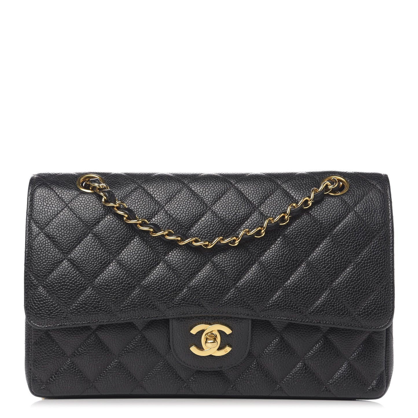 Caviar Quilted Medium Double Flap Black