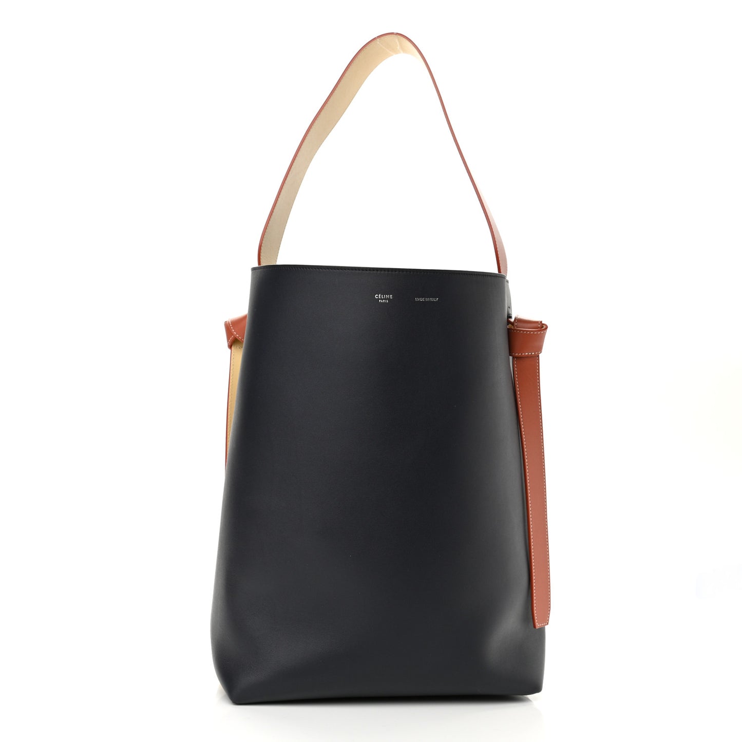 Shiny Smooth Calfskin Small Twisted Cabas Navy Beige